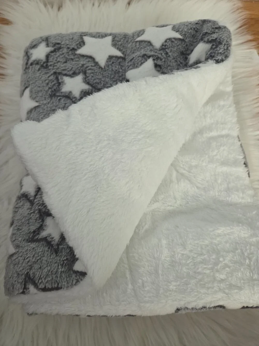 Gray with White Stars Plush Blanket